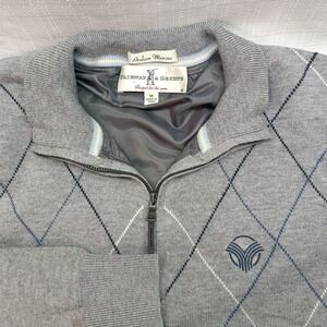 Fairway & Greene 1/4 Zip Gray Pullover Sweater Mens M Italian Merino Wool Argyle